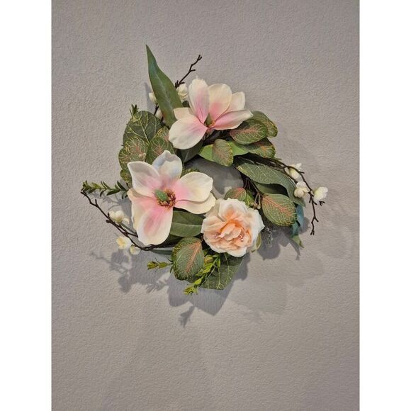 Valerie Pink & White Artificial Flower Wreath Decorative Ring Botanical 16" New - Picture 1 of 5